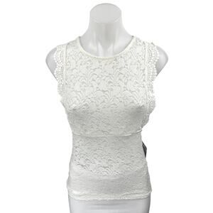 NEW Free People White Floral Lace Sleeveless Racerback Blouse Tank Top Size S